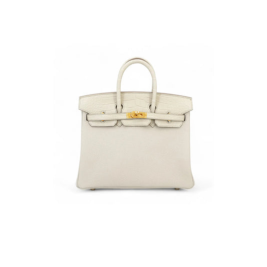 H**mes master birkin 25 crocodile and togo leather milkshake white gold buckle h076216ck18 (25*20*13cm)