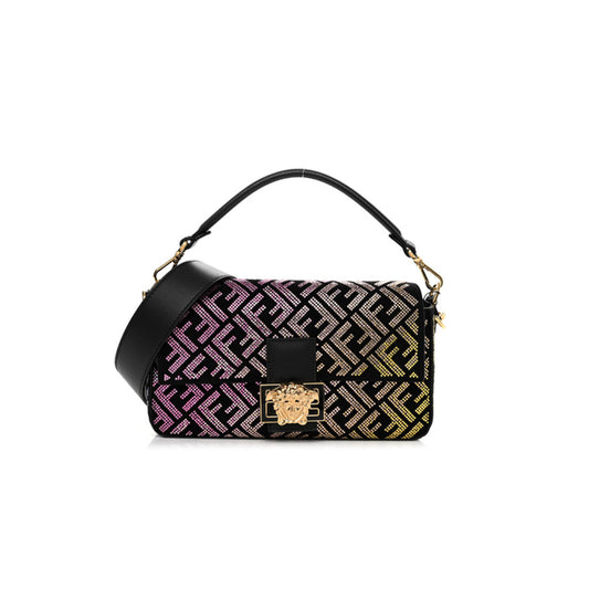 F**di x versace mamma bucket leather x rhinestone shoulder bag black (27*15*6cm)
