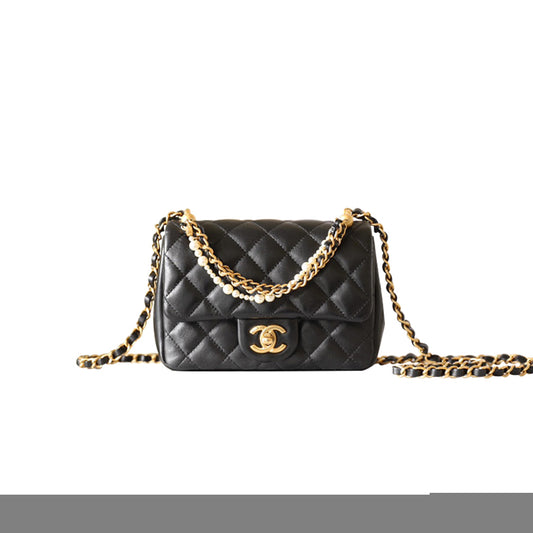 Ch*el master 24p mini pearl chain flap bag black as4385 (17*12.5*5cm)