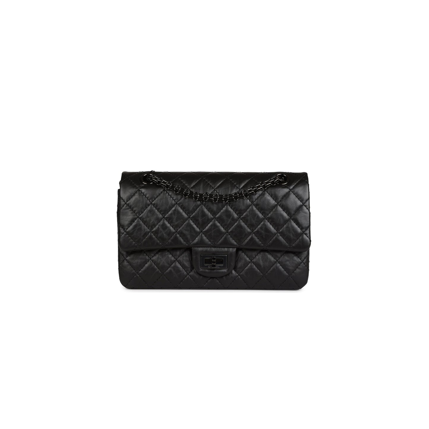 Ch*el master aged calfskin quilted 2.55 reissue flap so black a37587 (28*19.5*7.5cm)