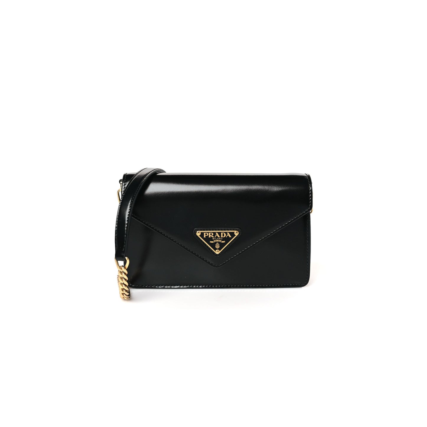 Pra*a brushed calfskin envelope chain crossbody flap black (19*13*5cm)