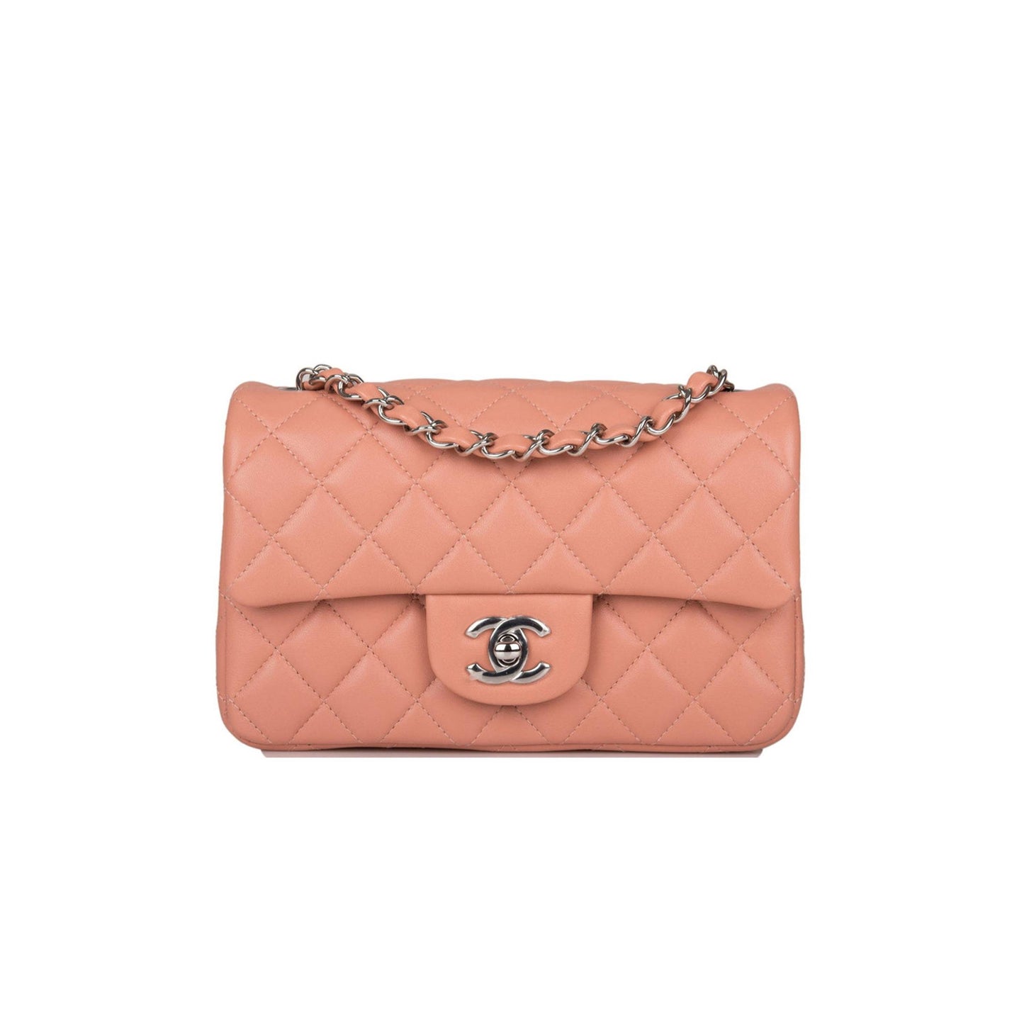 Ch*el mini rectangular flap bag rose lambskin silver hardware (20*13*6cm)