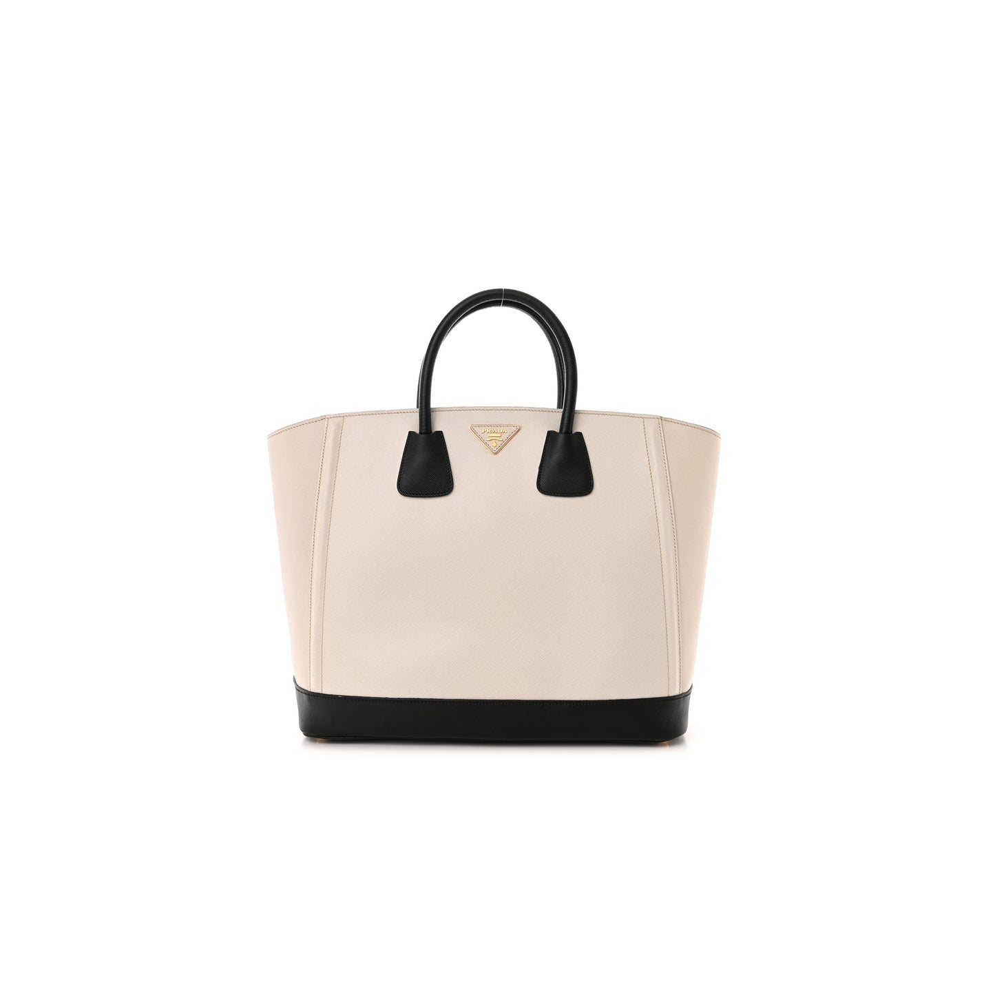 Pra*a saffiano medium bi-color top handle tote black talco (36*30*15cm)