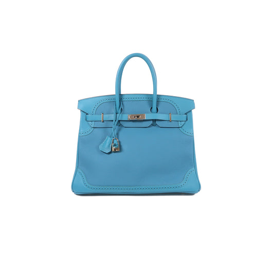 H**mes master birkin 35 swift and togo lace series denim blue silver buckle h082650ck05 (35*28*18cm)