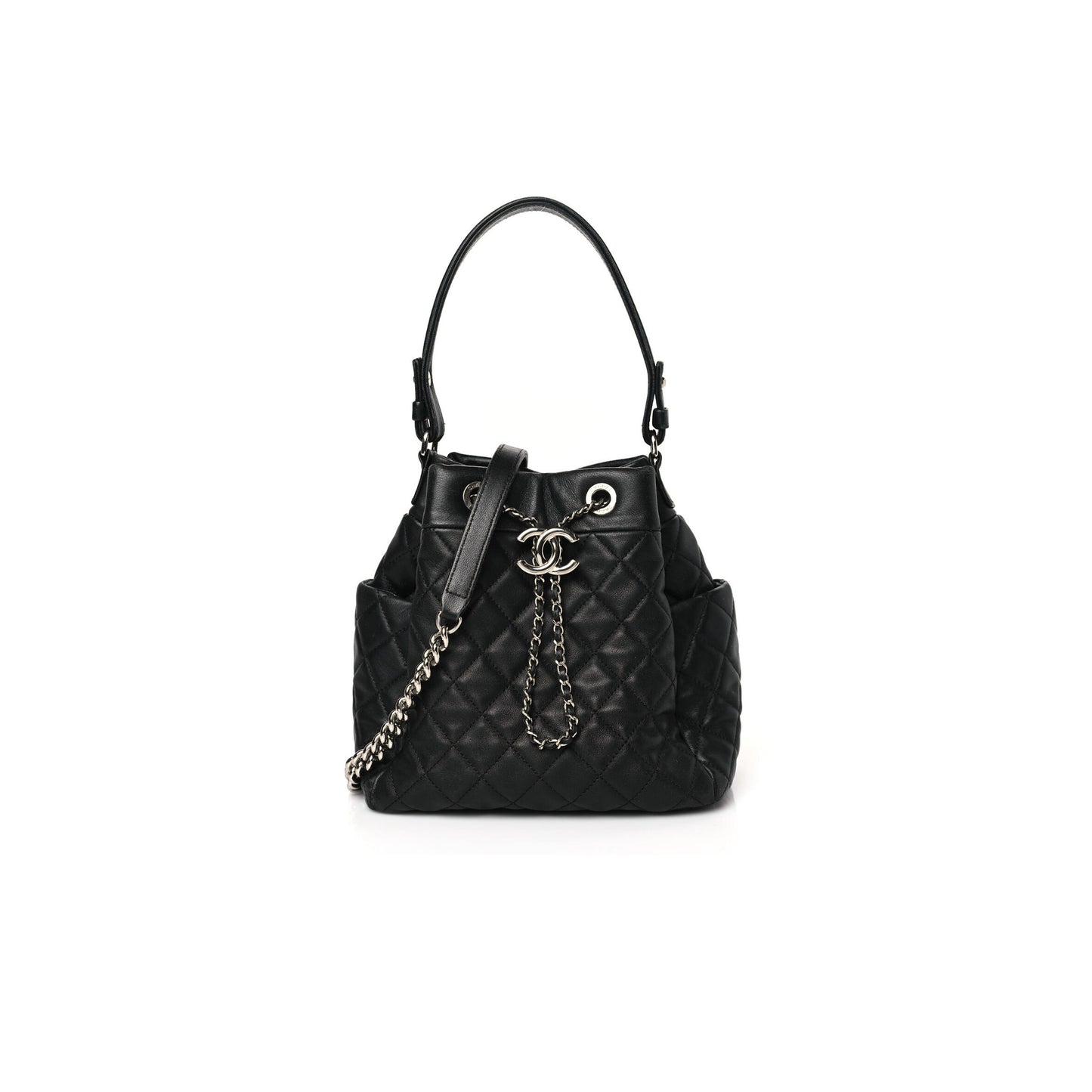 Ch*el lambskin quilted cc chain bucket bag black (27*26*17cm)