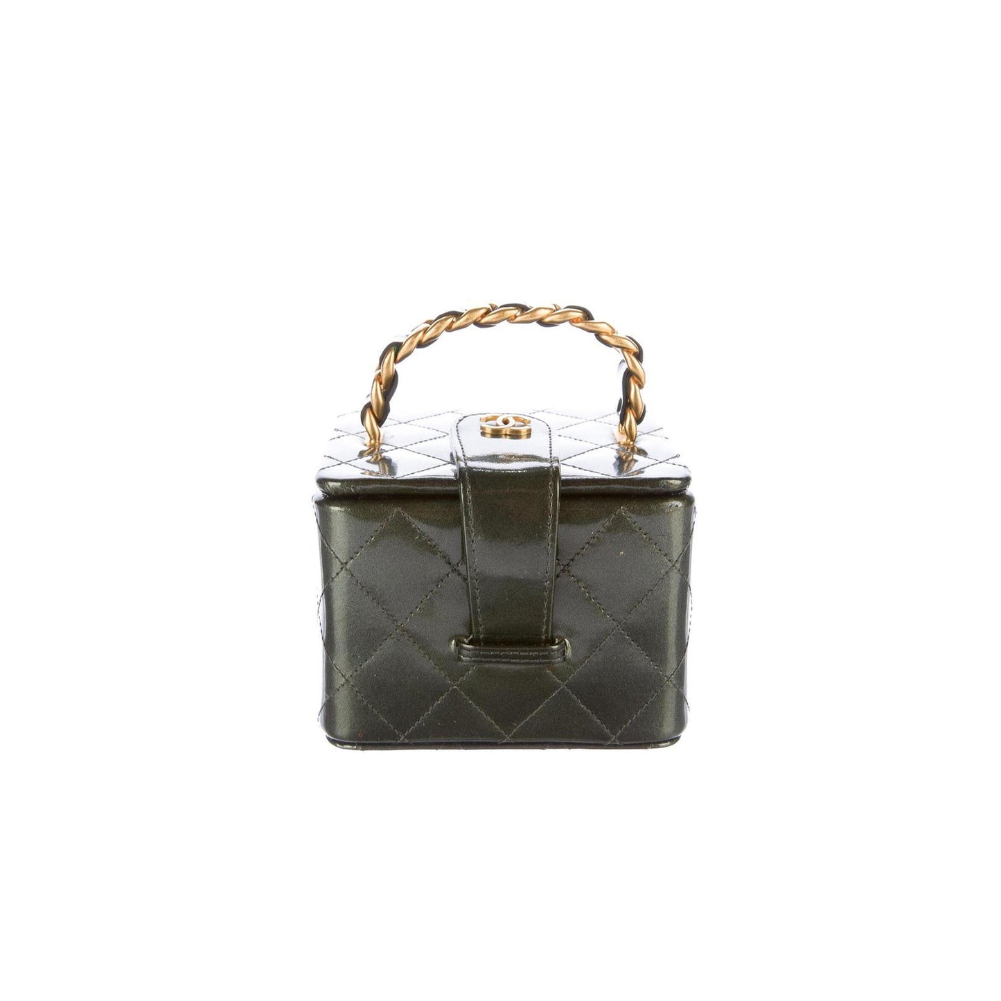 Ch**el vanity case micro mini 90s vintage iridescent rare green patent clutch (11*10*8cm)