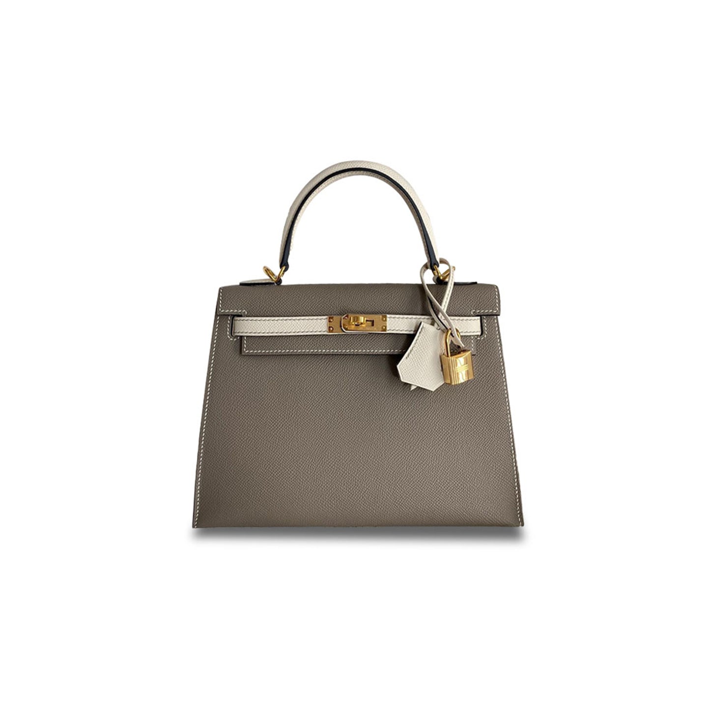 H**mes master kelly sellier 25 bicolor bag in taupe and craie epsom (25*17*7cm)