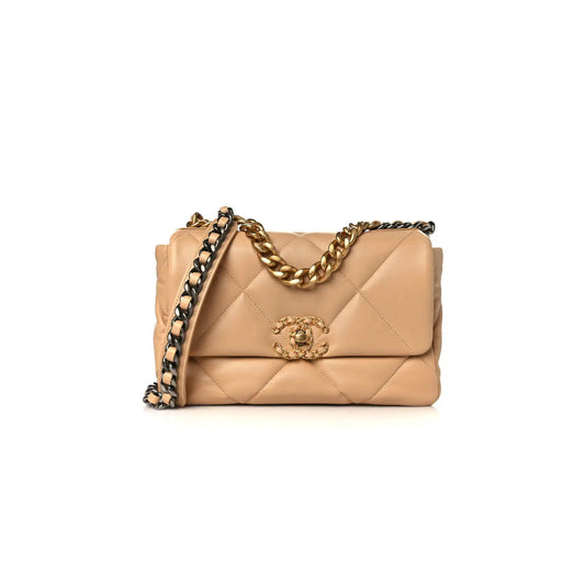 Ch*el 19 flap lambskin quilted dark beige as1160 (26*16*9cm)