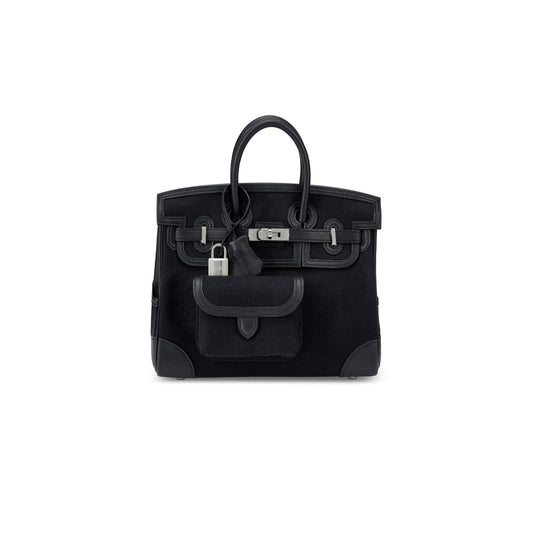 H**mes master birkin 25 black canvas bag silver buckle msbk3401804 (25*20*13cm)