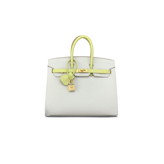 H**mes birkin 25 epsom milkshake white and chick yellow gold buckle a2173841 (25*18*13cm)
