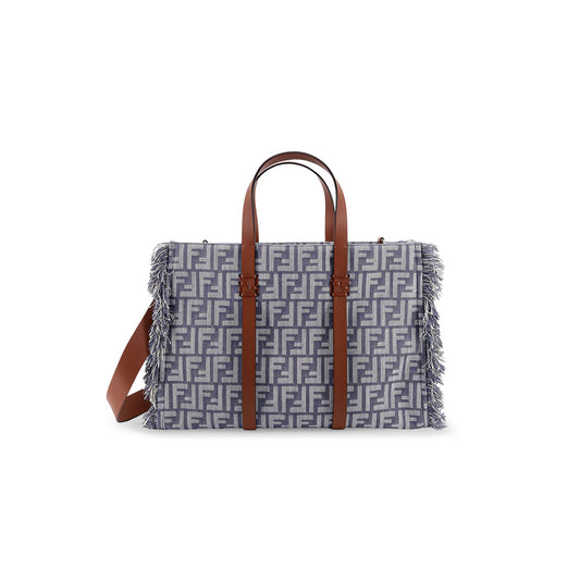 F**di summer tote ff jacquard fabric shoulder bag with fringes 8bh435aut4f1sxq (37*29*16cm)
