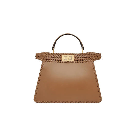 F**di vitello king ceylon shiny nappa woven small peekaboo i see u satchel sand 8bn327ahvyf11wp (33*26*14cm)