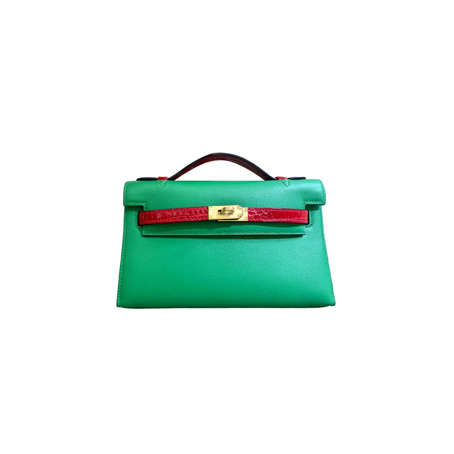 H**mes mini kelly swift bamboo green ferrari red crocodile skin (22*14*7cm)