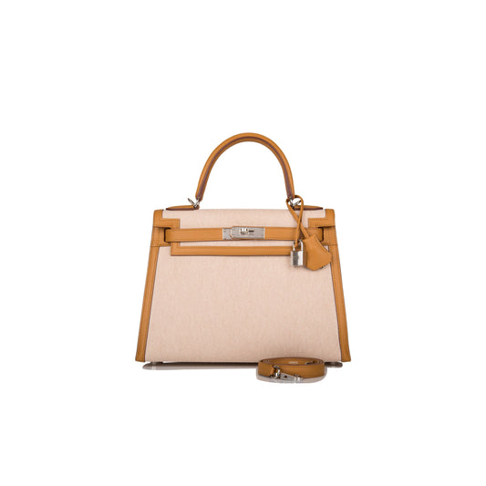 H**mes kelly sellier 28 sesame toile and swift palladium hardware (28*22*10cm)