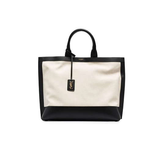 Y*L calfskin linen two tone shopping tote black 6197571560143 (41.5*34*14cm)