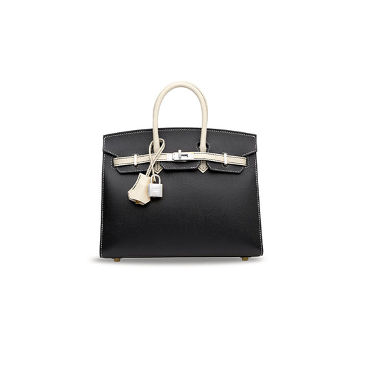H**mes black nata epsom leather sellier birkin 25 with brushed gold hardware (25*20*13cm)