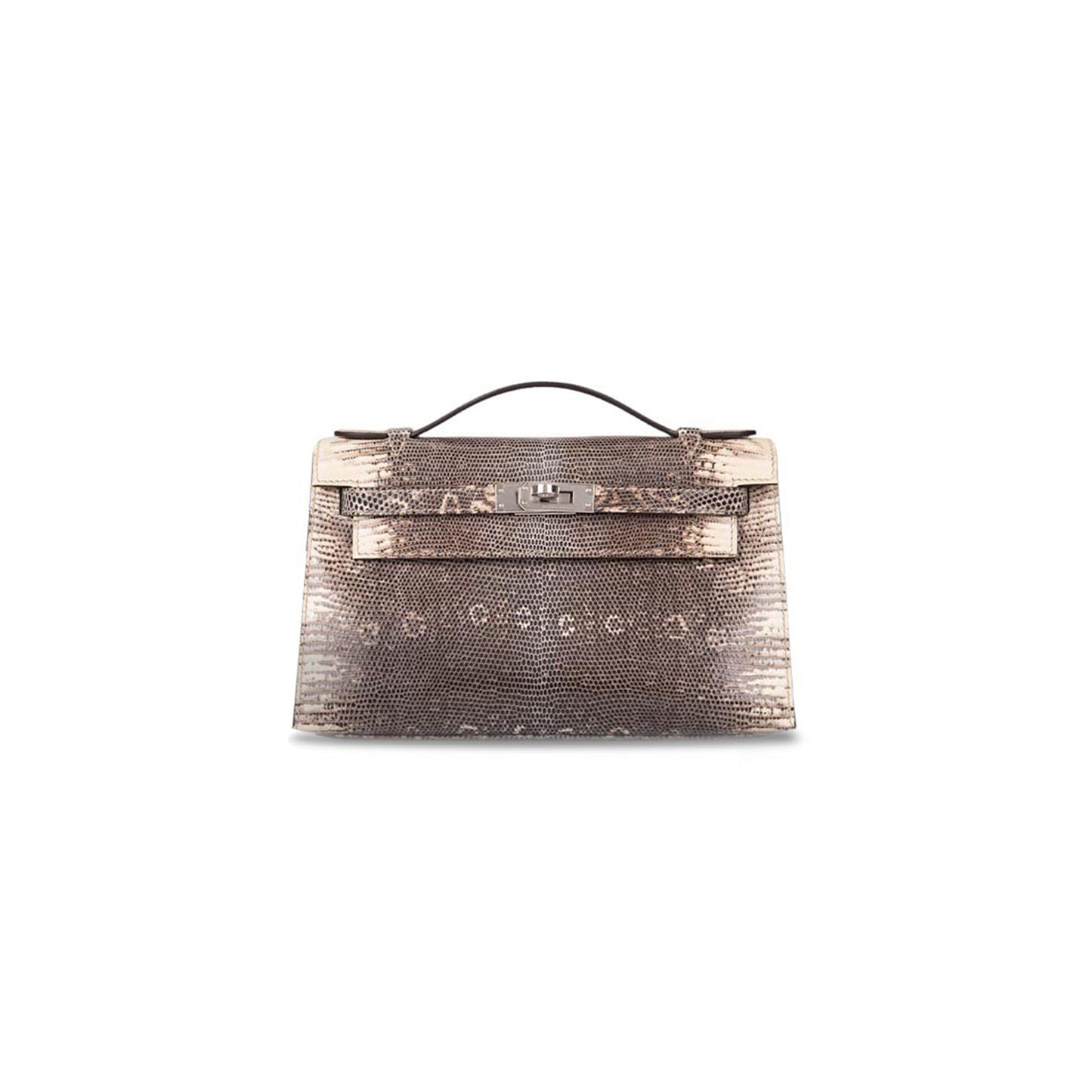 H**mes master ombre mini kelly pochette in shiny varanus salvator lizard with palladium hardware (22*14*7cm)