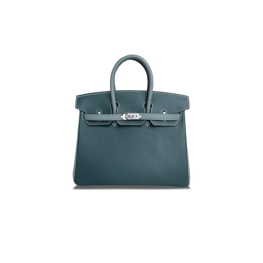 H**mes birkin 25 epsom leather cypress green and almond green silver buckle bk256otgss (25*20*13cm)