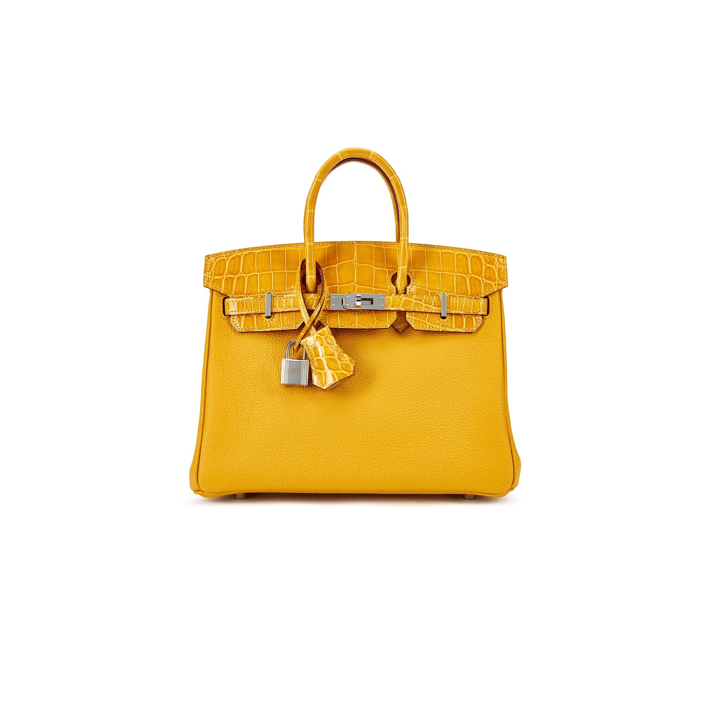 H**mes master birkin 25 crocodile and togo leather amber silver buckle h076216ck22 (25*20*13cm)