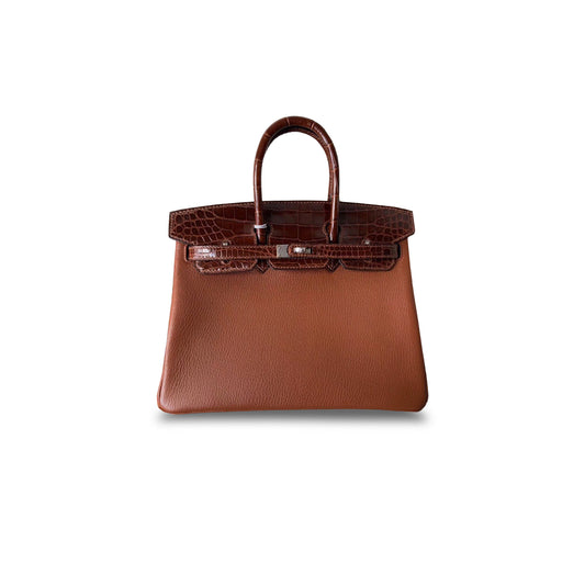 H**mes master birkin 30 crocodile and chevre honey brown silver buckle h076235ck26 (30*22*16cm)