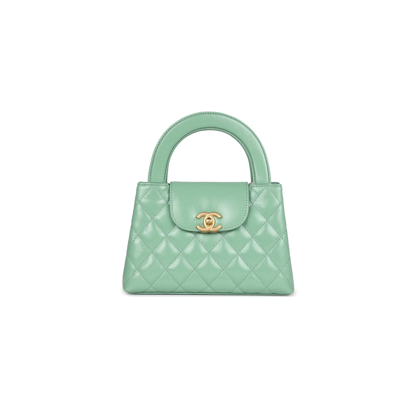 Ch*el master kelly shopper light green shiny aged calfskin brush gold hardware (19*13*7cm)