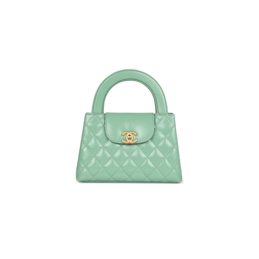 Ch*el master kelly shopper light green shiny aged calfskin brush gold hardware (19*13*7cm)
