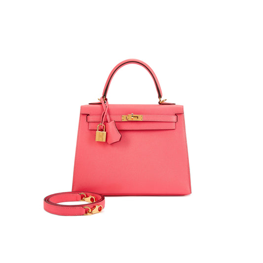 H**mes rose azalee epsom kelly 25 sellier gold hardware (25*17*7cm)