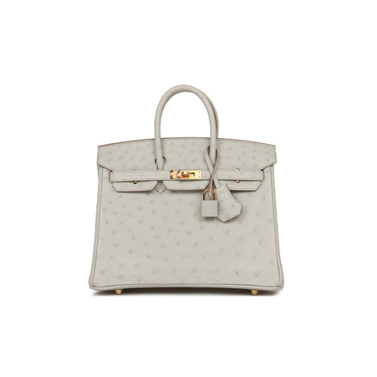 H**mes birkin 25 gris perle ostrich gold hardware handmade (25cm)