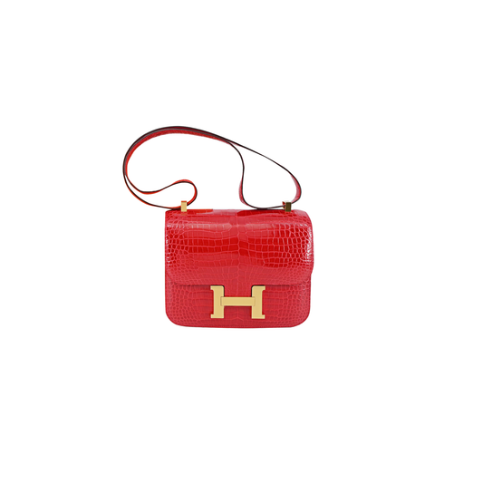 H**mes constance 18 shiny crocodile leather crossbody bag-braise gold hardware (19*18*13.5cm)