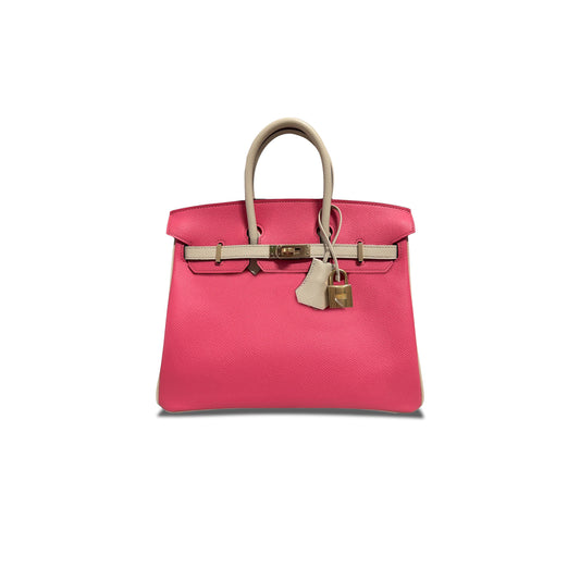 H**mes master birkin 25 epson leather lipstick powder milkshake white gold buckle handmade bag 19193202 (25*20*13cm)