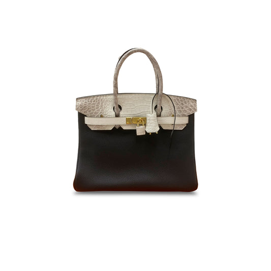 H**mes master birkin 30 himalayan leather and togo milkshake black gold buckle h076235ckv3 (30*22*16cm)