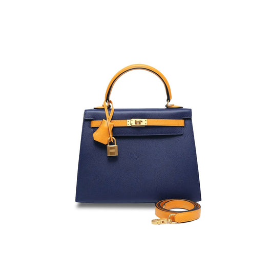 H**mes kelly 28 epsom sapphire blue sun yellow (28*22*10cm)