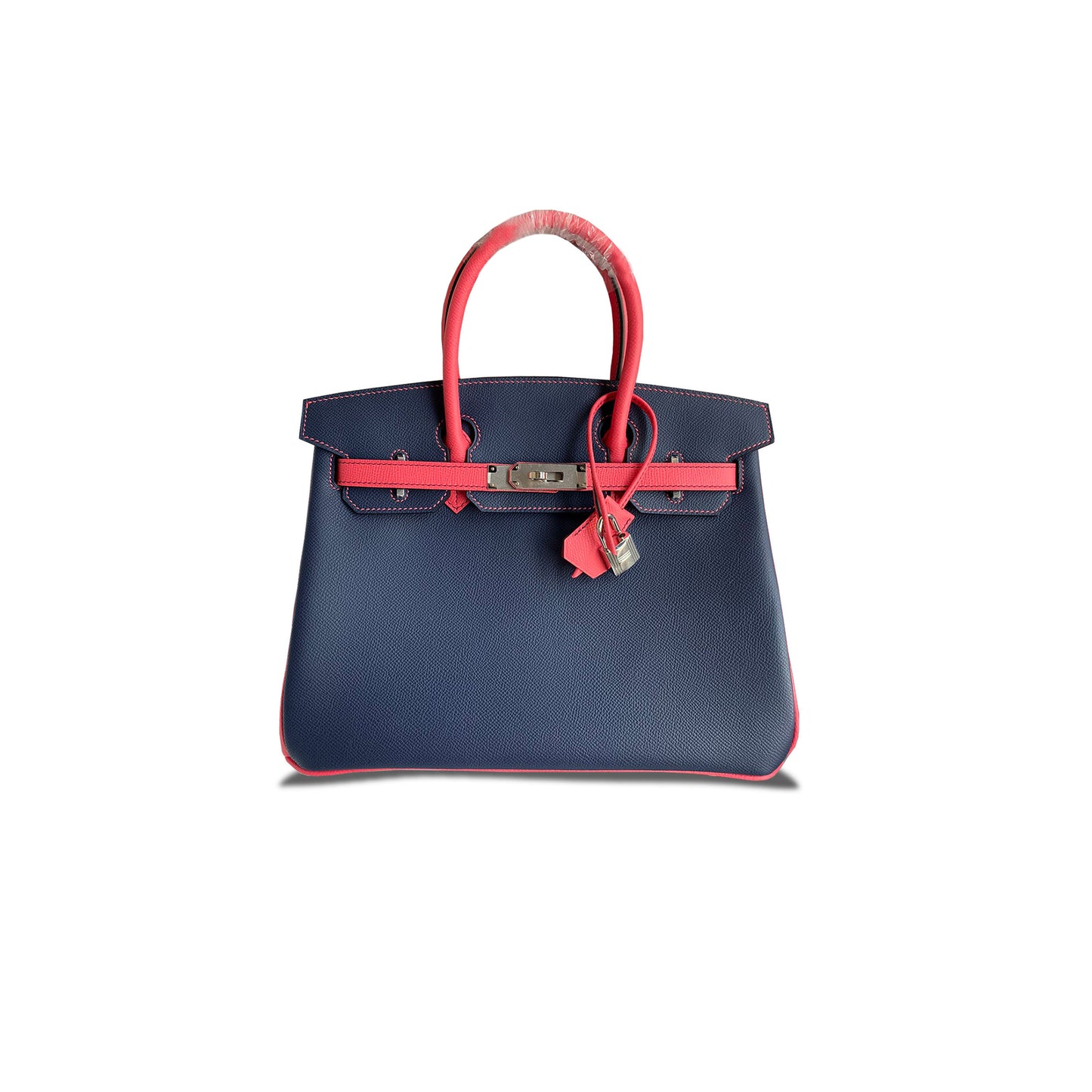 H**mes birkin 30 epsom dark blue lipstick pink silver buckle 91314626193 (30*23*15cm)