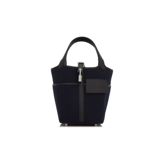H**mes picotin cargo 18 bleu marine and black swift and toile canvas palladium hardwar(18*13*18cm)
