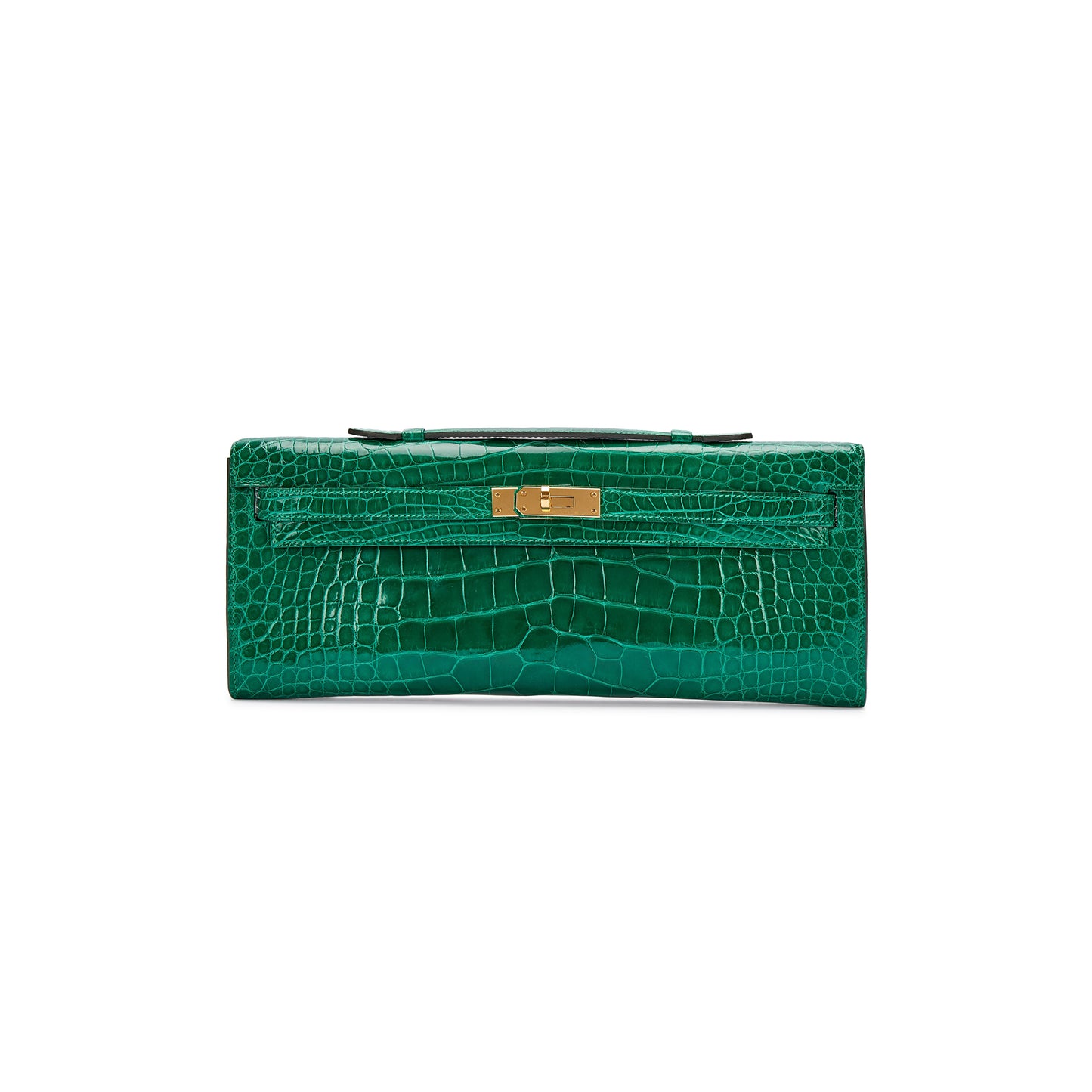 H**mes MASTER EMERALD SHINY ALLIGATOR KELLY CUT GOLD HARDWARE (31*13*2cm)