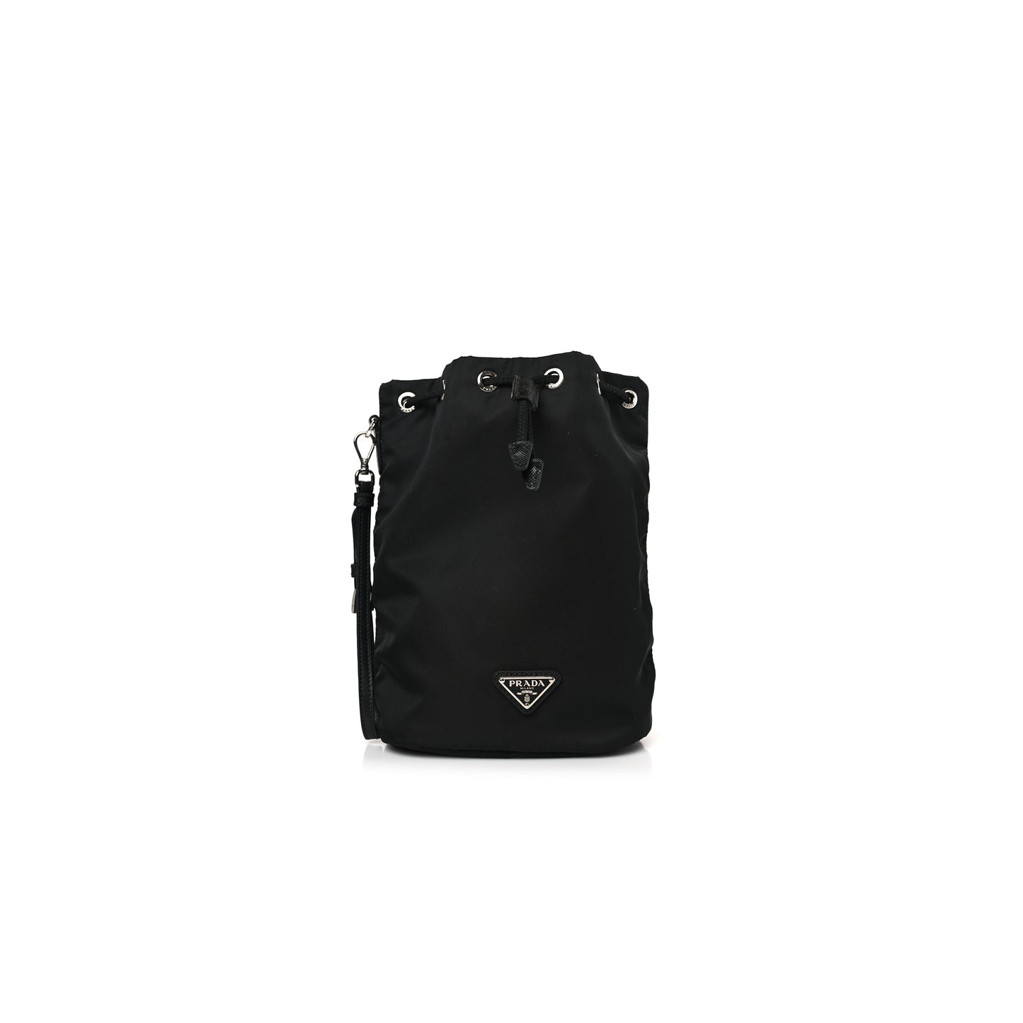 Pra*a saffiano tessuto nylon vela bucket wristlet black (22*15*10cm)