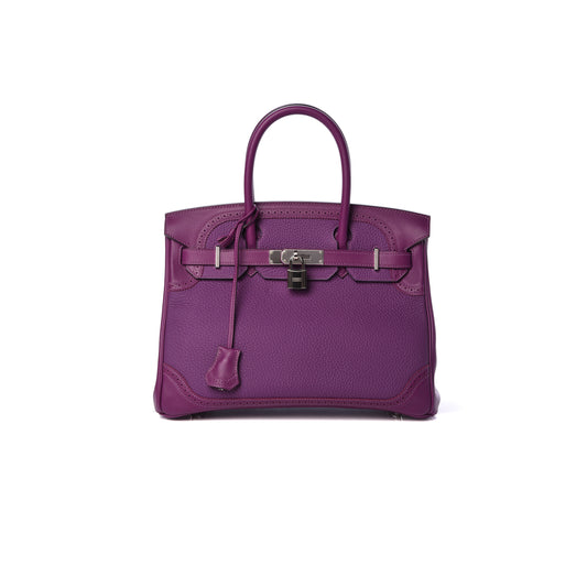 H**mes birkin 30 lace series anemone purple silver buckle 488484 (30*22*15cm)
