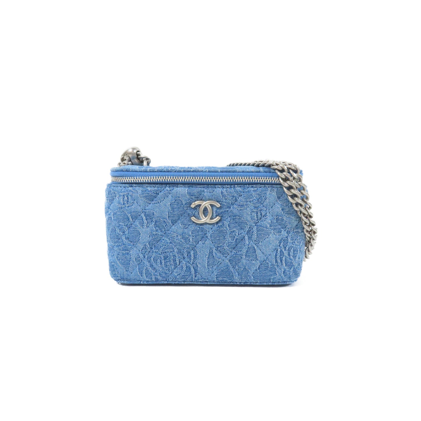 ch**el vanity D1am0nd quilted denim shoulder bag with silver buckle chain strap (16*9.5*8cm)