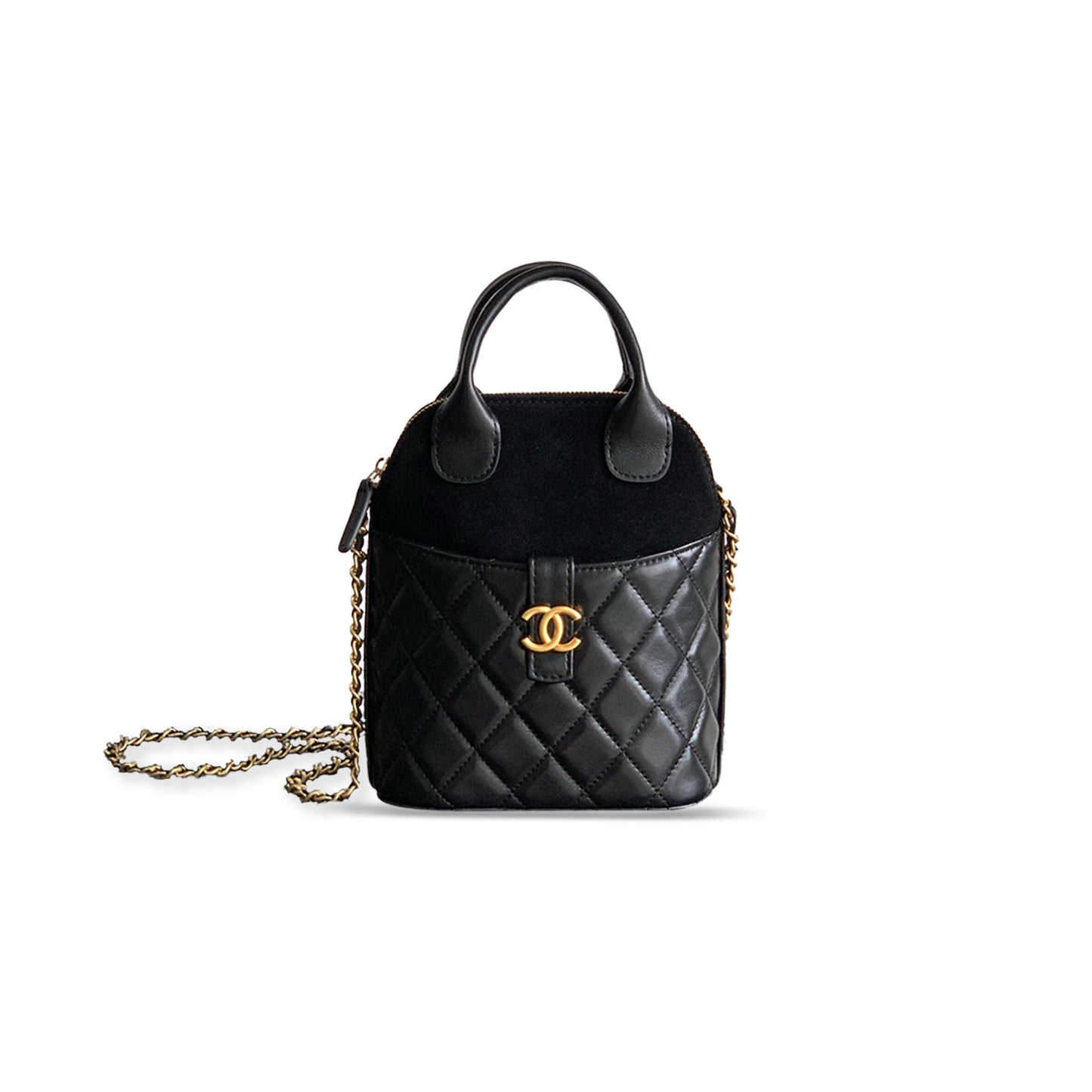 Ch*el clutch with chain suede calfskin, shiny lambskin ap4742 (18*17*6cm)