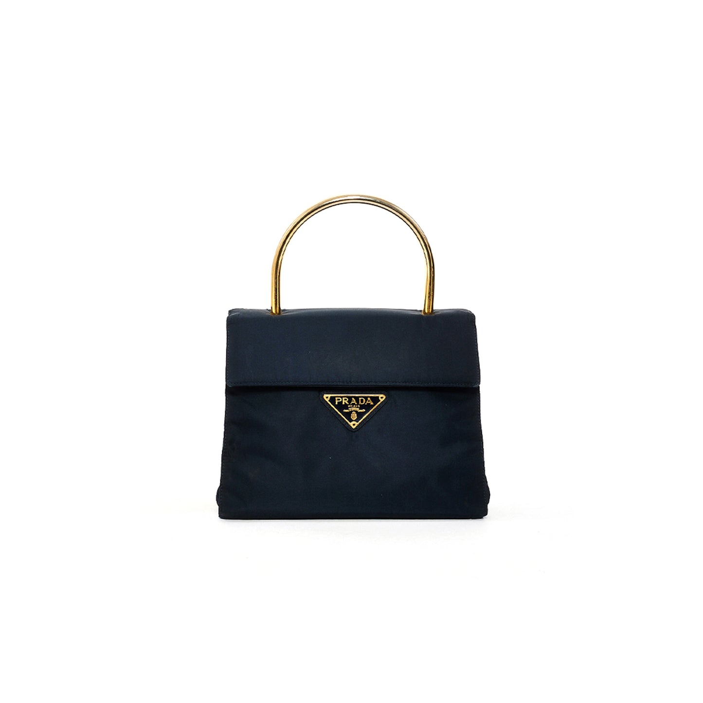 Pra*a vintage black nylon & gold top handle bag 1bh608 (21*17*12cm)