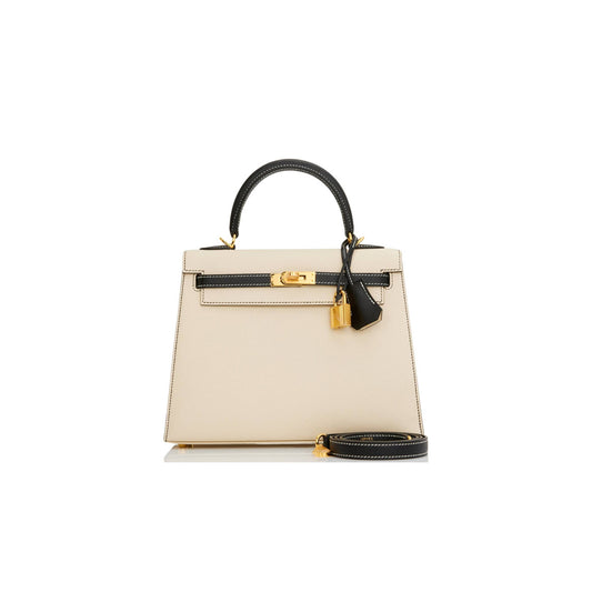 H**mes special order (hss) kelly sellier 25 nata and black epsom gold hardware handmade (25*17*7cm)