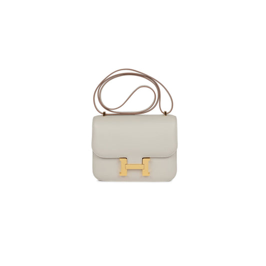 H**mes constance 18 gris perle swift gold hardware (18cm)