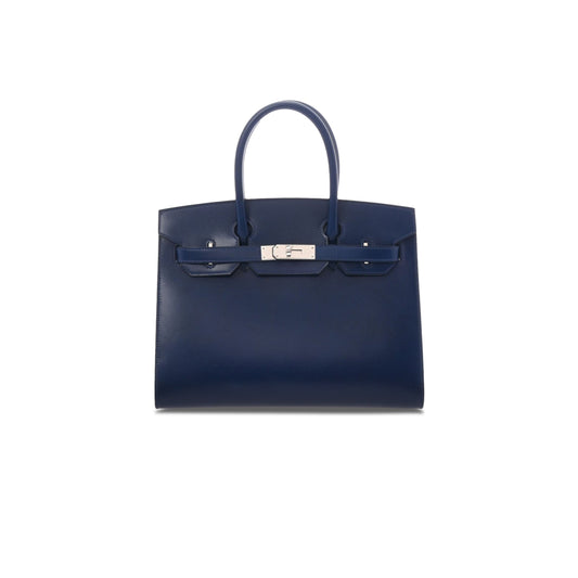 H**mes birkin 30 box leather sapphire blue silver buckle h029283ck81 (30*23*15cm)