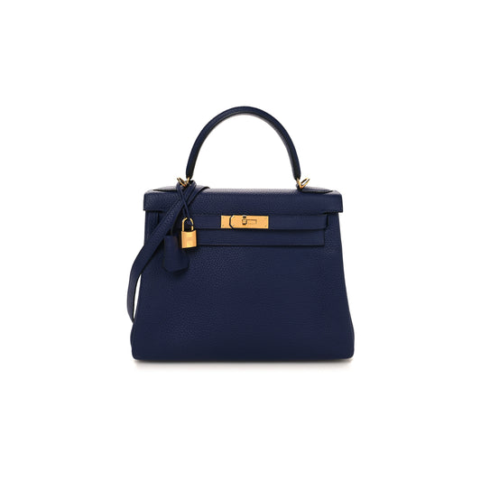 H**mes togo kelly retourne 28 bleu encre (28*22*10cm)