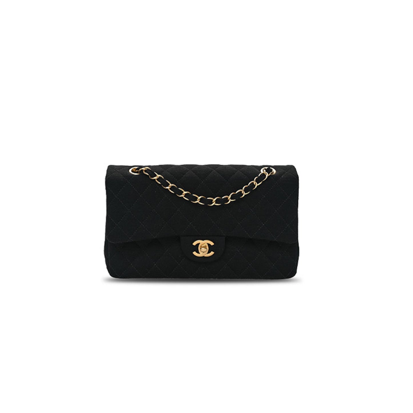 Ch*el jersey quilted medium double flap black (25*17*7cm)