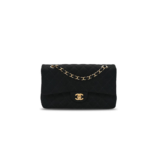 Ch*el jersey quilted medium double flap black (25*17*7cm)