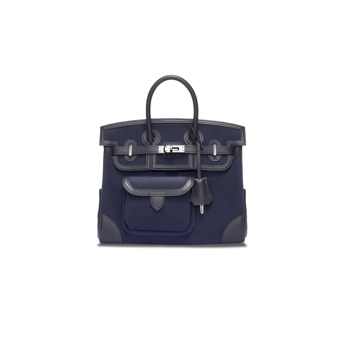 H**mes master birkin 25 navy blue canvas silver buckle unisex bag msbk3418810 (25*20*13cm)