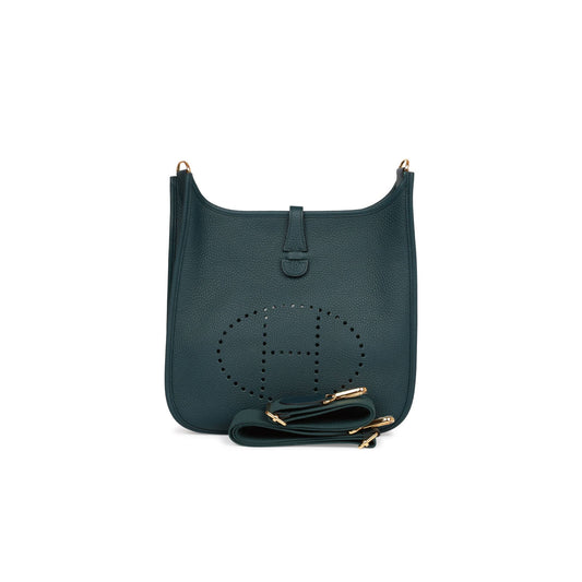 H**mes evelyne iii pm vert cypress clemence gold hardware (29*30*7cm)