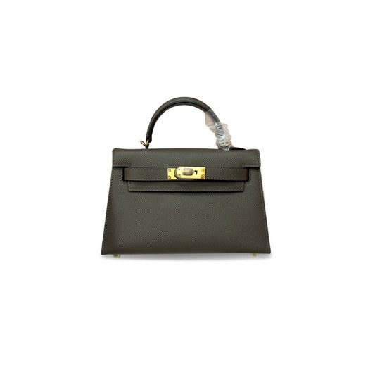 H**mes mini kelly ii epsom pewter gray gold buckle (19*12*5.5cm)