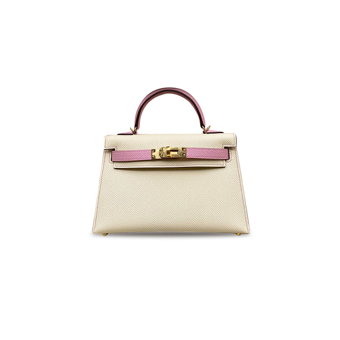 H**mes mini kelly ii epsom cream white mallow purple gold buckle (19*12*5.5cm)